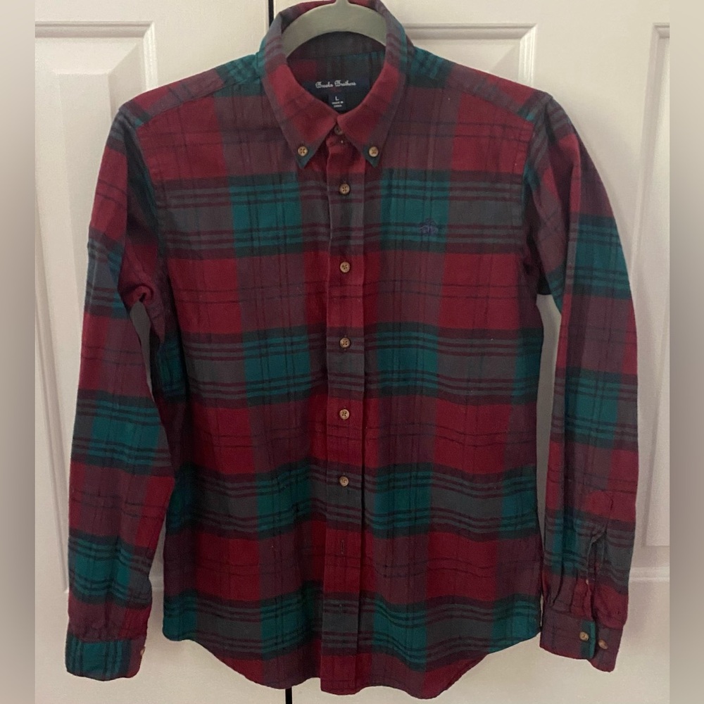 Brooks Brothers Boys brushed cotton plaid flannel sport shirt. Size L. Red/green